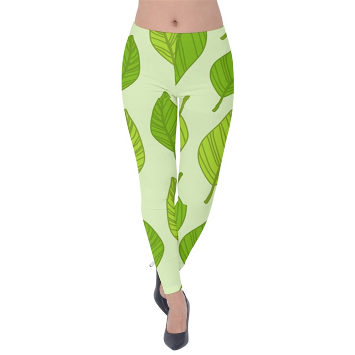 Autumn Background Boxes Green Leaf Velvet Leggings