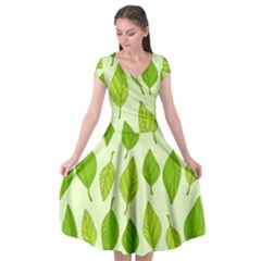 Autumn Background Boxes Green Leaf Cap Sleeve Wrap Front Dress by Wegoenart