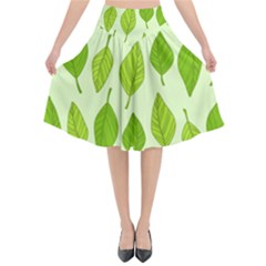 Autumn Background Boxes Green Leaf Flared Midi Skirt by Wegoenart