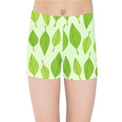 Autumn Background Boxes Green Leaf Kids  Sports Shorts by Wegoenart