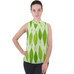 Autumn Background Boxes Green Leaf Mock Neck Chiffon Sleeveless Top