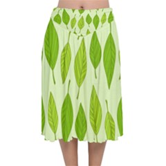 Autumn Background Boxes Green Leaf Velvet Flared Midi Skirt by Wegoenart