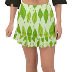 Autumn Background Boxes Green Leaf Fishtail Mini Chiffon Skirt by Wegoenart