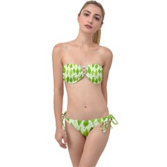 Autumn Background Boxes Green Leaf Twist Bandeau Bikini Set by Wegoenart