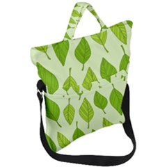 Autumn Background Boxes Green Leaf Fold Over Handle Tote Bag by Wegoenart