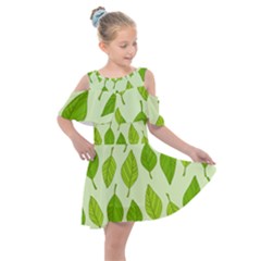 Autumn Background Boxes Green Leaf Kids  Shoulder Cutout Chiffon Dress by Wegoenart