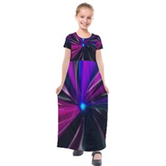 Abstract Background Lightning Kids  Short Sleeve Maxi Dress