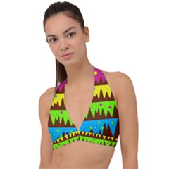 Illustration Abstract Graphic Halter Plunge Bikini Top by Wegoenart