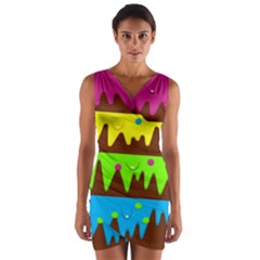 Illustration Abstract Graphic Wrap Front Bodycon Dress by Wegoenart