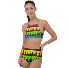 Illustration Abstract Graphic High Waist Tankini Set