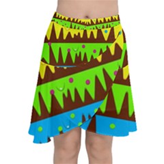 Illustration Abstract Graphic Chiffon Wrap Front Skirt by Wegoenart