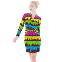 Illustration Abstract Graphic Button Long Sleeve Dress by Wegoenart