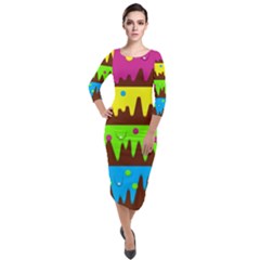 Illustration Abstract Graphic Quarter Sleeve Midi Velour Bodycon Dress