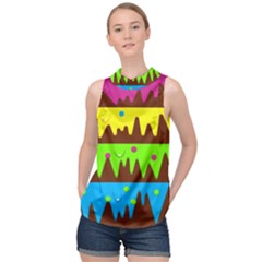 Illustration Abstract Graphic High Neck Satin Top