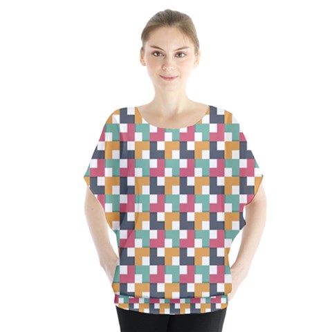 Background Abstract Geometric Batwing Chiffon Blouse by Wegoenart