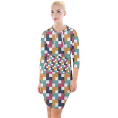 Background Abstract Geometric Quarter Sleeve Hood Bodycon Dress