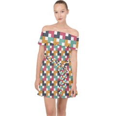 Background Abstract Geometric Off Shoulder Chiffon Dress