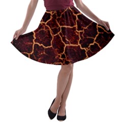 Lava Cracked Background Fire A-line Skater Skirt by Wegoenart