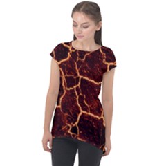 Lava Cracked Background Fire Cap Sleeve High Low Top by Wegoenart