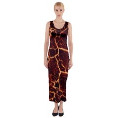 Lava Cracked Background Fire Fitted Maxi Dress by Wegoenart