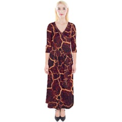 Lava Cracked Background Fire Quarter Sleeve Wrap Maxi Dress by Wegoenart