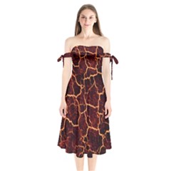 Lava Cracked Background Fire Shoulder Tie Bardot Midi Dress by Wegoenart