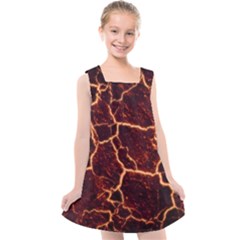 Lava Cracked Background Fire Kids  Cross Back Dress by Wegoenart