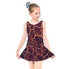 Lava Cracked Background Fire Kids  Skater Dress Swimsuit by Wegoenart