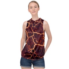 Lava Cracked Background Fire High Neck Satin Top