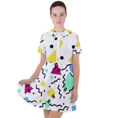 Background Abstract Art Short Sleeve Shoulder Cut Out Dress 