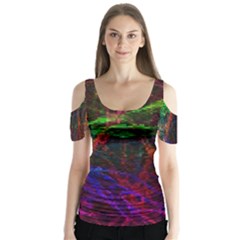 Background Abstract Cubes Square Butterfly Sleeve Cutout Tee 