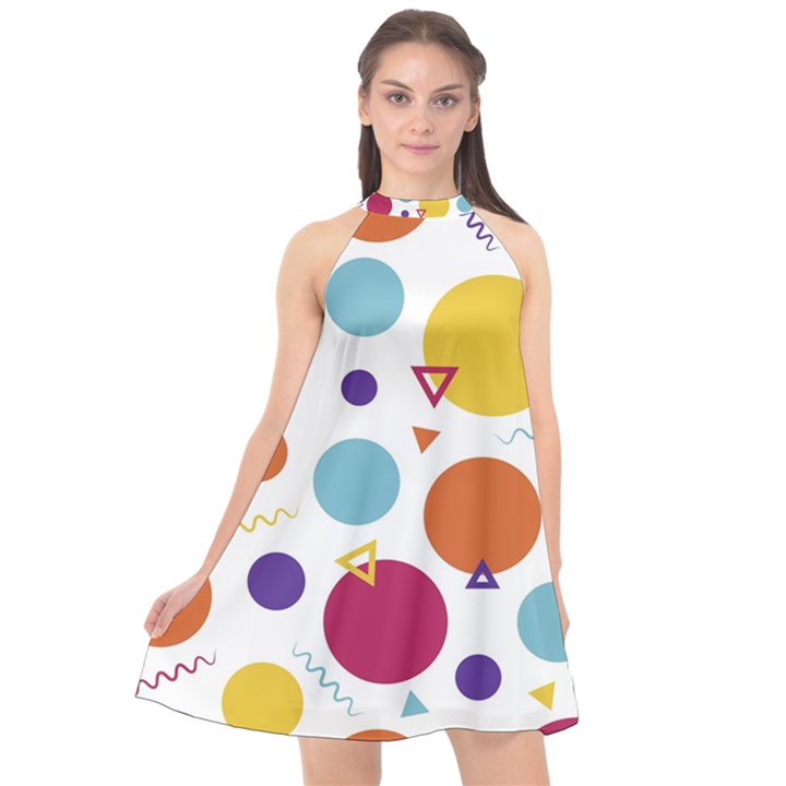 Background Background Polka Dot Halter Neckline Chiffon Dress 