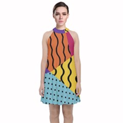 Background Abstract Memphis Velvet Halter Neckline Dress  by Wegoenart