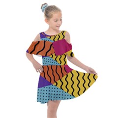 Background Abstract Memphis Kids  Shoulder Cutout Chiffon Dress