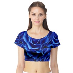 Blue Roses Flowers Plant Romance Short Sleeve Crop Top by Wegoenart