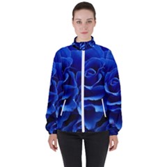 Blue Roses Flowers Plant Romance High Neck Windbreaker (women) by Wegoenart