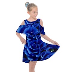 Blue Roses Flowers Plant Romance Kids  Shoulder Cutout Chiffon Dress by Wegoenart