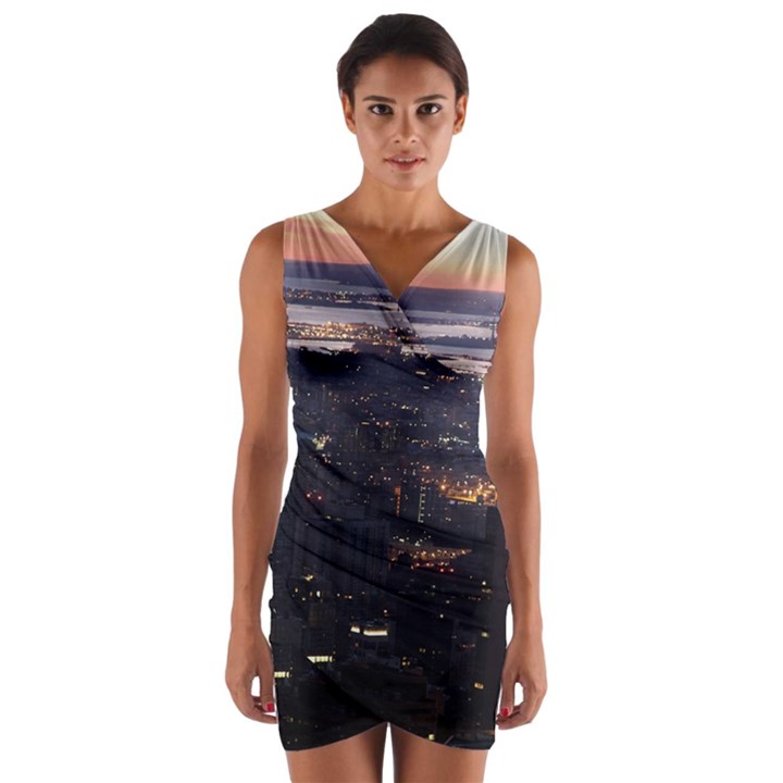 New York Manhattan Evening Dusk Wrap Front Bodycon Dress