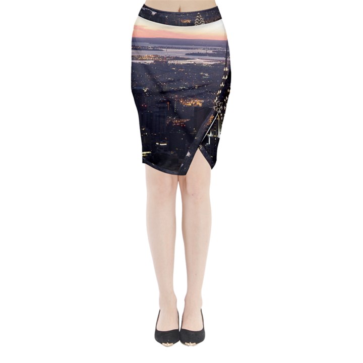 New York Manhattan Evening Dusk Midi Wrap Pencil Skirt