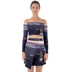 New York Manhattan Evening Dusk Off Shoulder Top With Skirt Set by Wegoenart