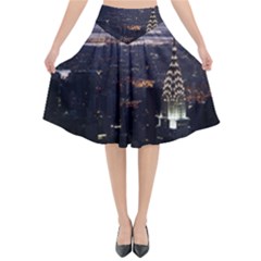 New York Manhattan Evening Dusk Flared Midi Skirt by Wegoenart