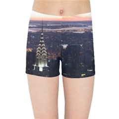 New York Manhattan Evening Dusk Kids  Sports Shorts by Wegoenart