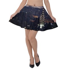 New York Manhattan Evening Dusk Velvet Skater Skirt by Wegoenart