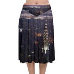 New York Manhattan Evening Dusk Velvet Flared Midi Skirt by Wegoenart