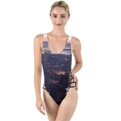 New York Manhattan Evening Dusk High Leg Strappy Swimsuit by Wegoenart