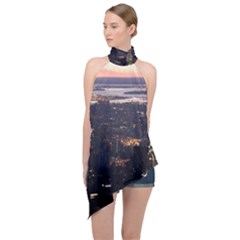 New York Manhattan Evening Dusk Halter Asymmetric Satin Top