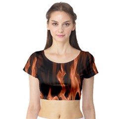 Smoke Flame Abstract Orange Red Short Sleeve Crop Top by Wegoenart