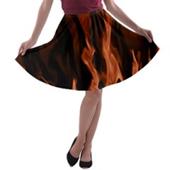 Smoke Flame Abstract Orange Red A-line Skater Skirt by Wegoenart