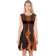 Smoke Flame Abstract Orange Red Capsleeve Midi Dress by Wegoenart