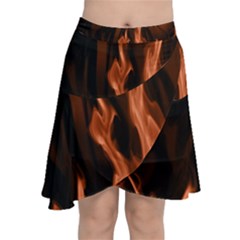 Smoke Flame Abstract Orange Red Chiffon Wrap Front Skirt by Wegoenart